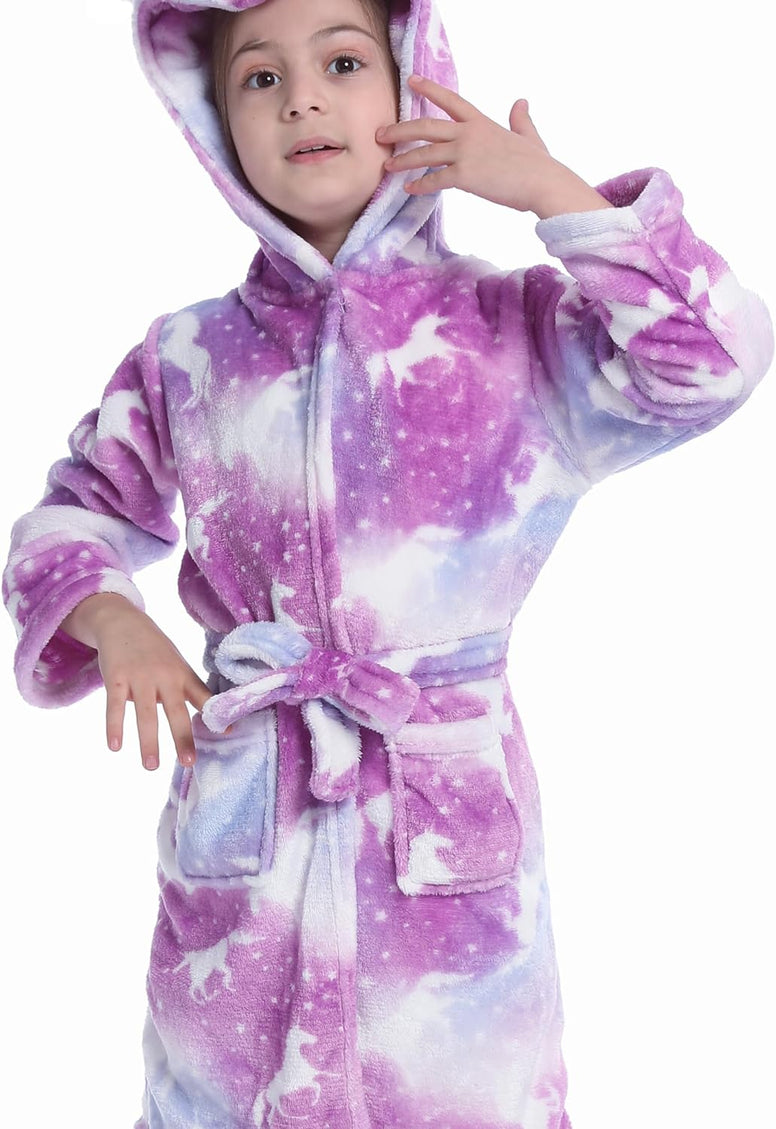 Z-YQL Kid Girls Bathrobe Dressing Gown Novelty Hooded Nightgown Fleece Comfy Flannel Soft Robe Colorful