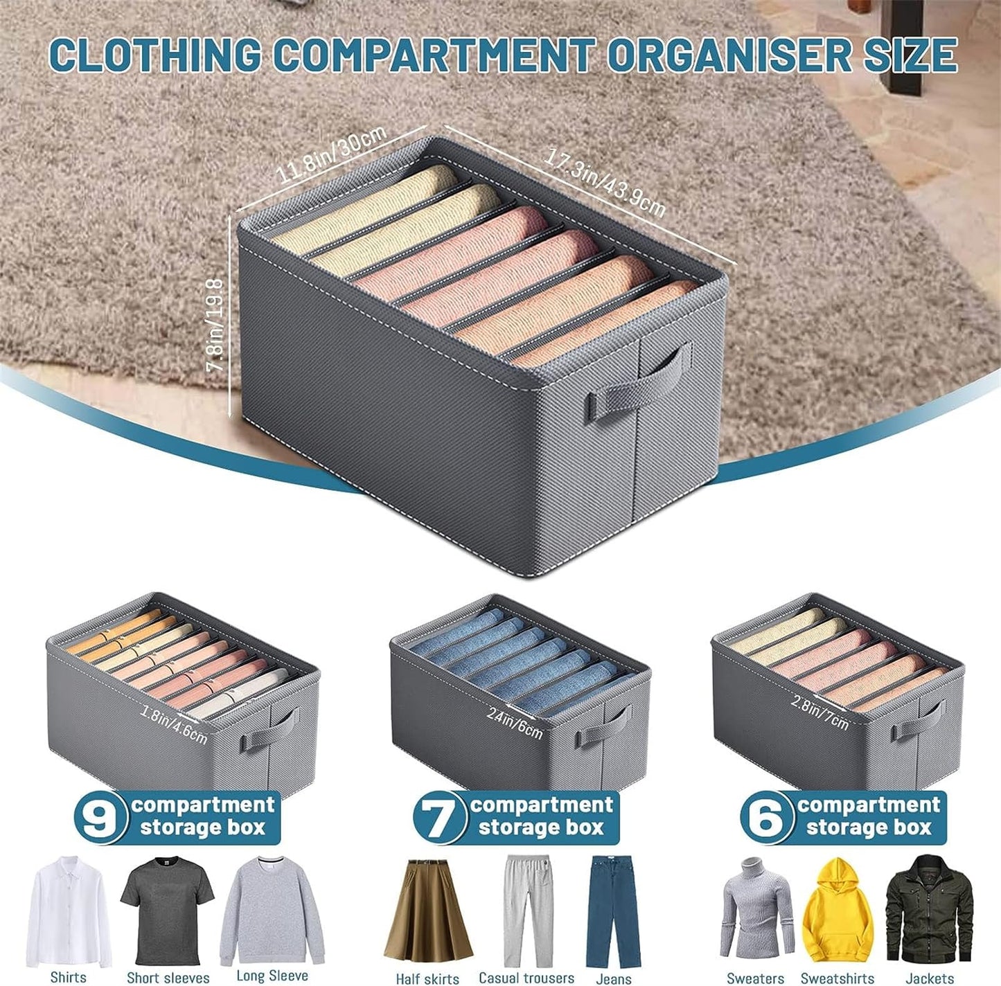 TAME Large Wardrobe Clothes Organizer, 3 Pack Closet Organizers and Storage, 21 Grids Foldable Drawer Dividers Organizers for Clothes Pants Shirts, Washable Clothing Bins Closet Storage Organizer