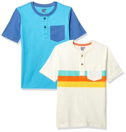 Toddler Boys' Short-Sleeve Henley T-Shirts, Pack of 2, Blue/White, Stripe, 4T