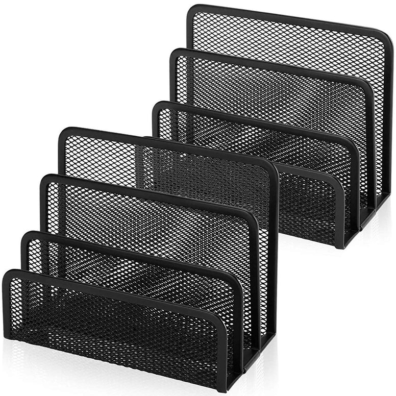 Desk File Organizer, Anumit Desk Mail Organizer Small Letter Sorter Desktop Paper Organizer Metal Mesh with 3 Vertical Upright Compartments