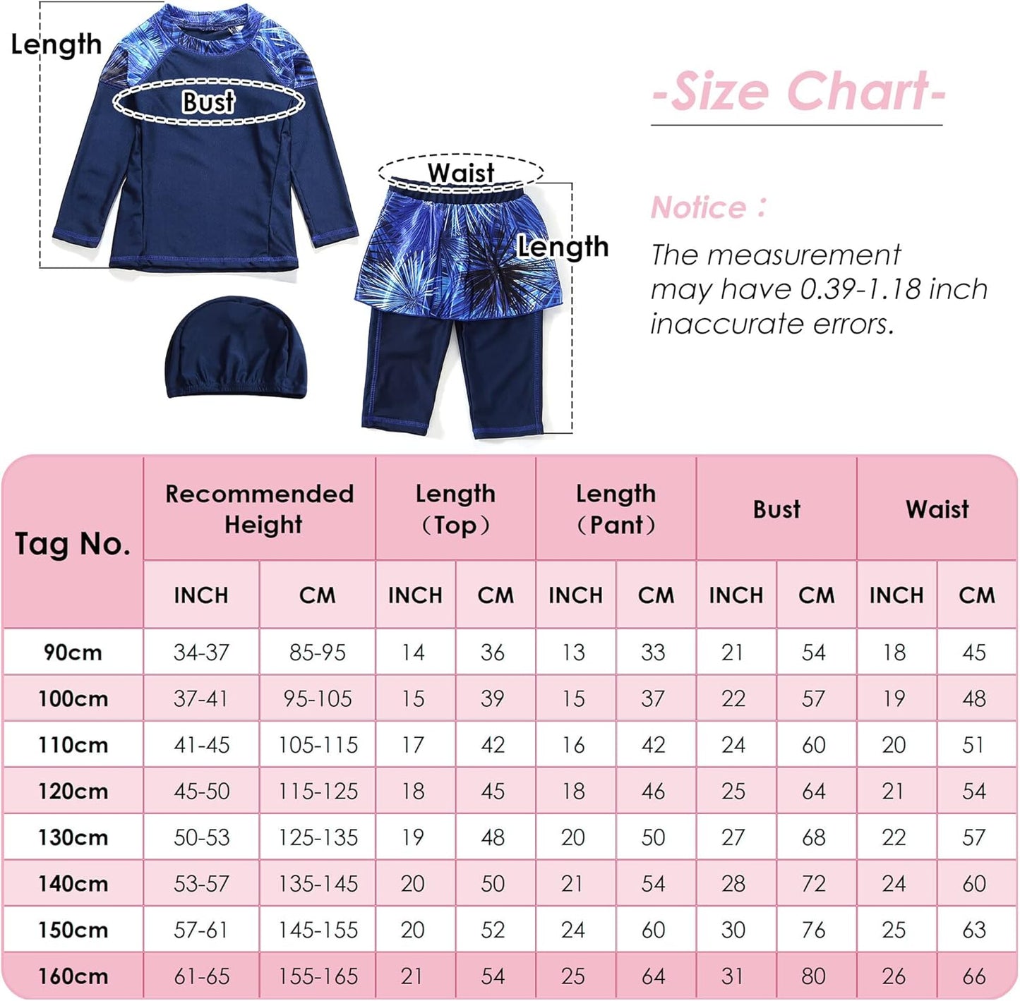 Maeau Muslim Swimsuit for Kids Girls Full Cover Islamic Bathing Suit Hijab Burkini Swimwear