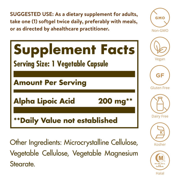 Solgar Alpha Lipoic Acid 200 Mg, 50 Vegetable Capsules