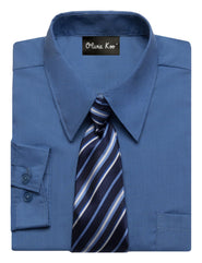 OLIVIA KOO Boys Solid Color Dress Shirt with Matching Tie Set in 14 Colors (Size 2T to 20)