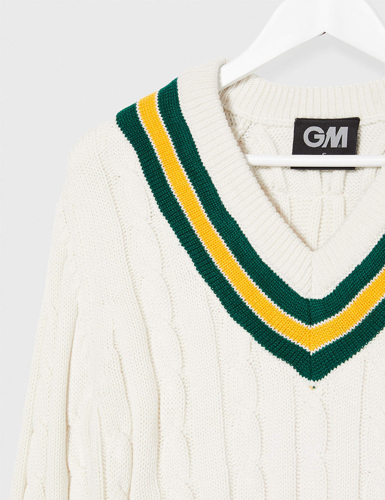 GM Cricket Sweater Green/Yellow Small Boys