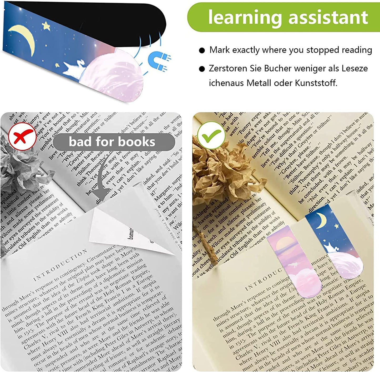 JieGuanG Magnetic Bookmarks, 8pcs Magnet Page Markers Assorted Page Clips Book Markers for Students Teachers Book Lovers Book Club Library