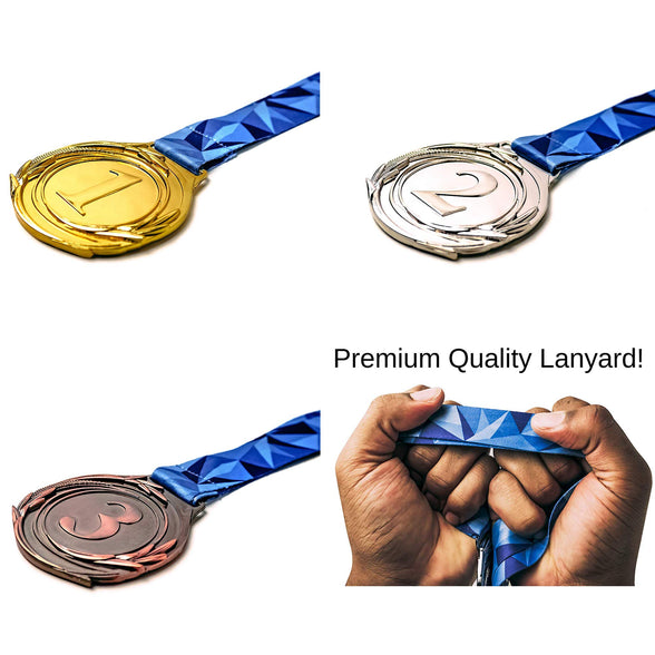 SEDOPLK 12 Pcs Large Size Metal Medals, Winner Gold Silver Bronze Award Medals with V Neck Ribbon for Events, Classrooms, Office Games and Sports, 2.55 Inch