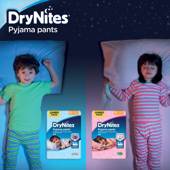 Huggies,DryNites Pyjama Pants for Girls,Pullup Diaper Pants Age 3-5(16-23kg),Jumbo Pack of 16 Premium Night Pants,Maximum Absorbency,Stretchy Sides for Comfortable Fit,Marvel Characters Design