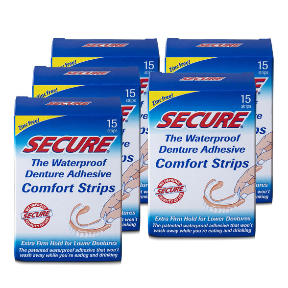 Secure Denture Adhesive Strips 15 Ea Pack of 5 Multi