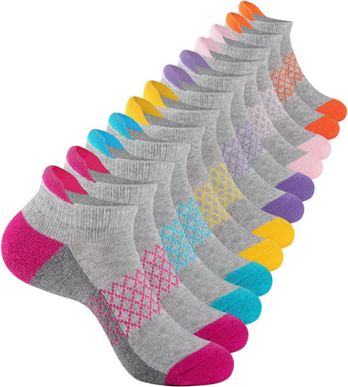 Comfoex 12 Pairs Girls Socks Ankle Athletic Socks 4-6 8-10 6-8 Years Old Socks Short Socks With Cushioned Sole