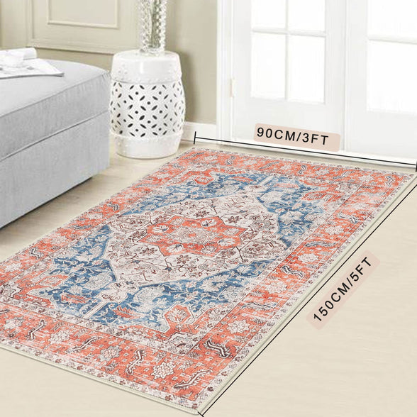 Cekene Distressed Area Rug 3x5 Non Skid Persian Accent Rug Washable Oriental Throw Rugs Low Pile Entryway Rug Runner Boho Floor Carpet for Entrance Living Room Bedroom