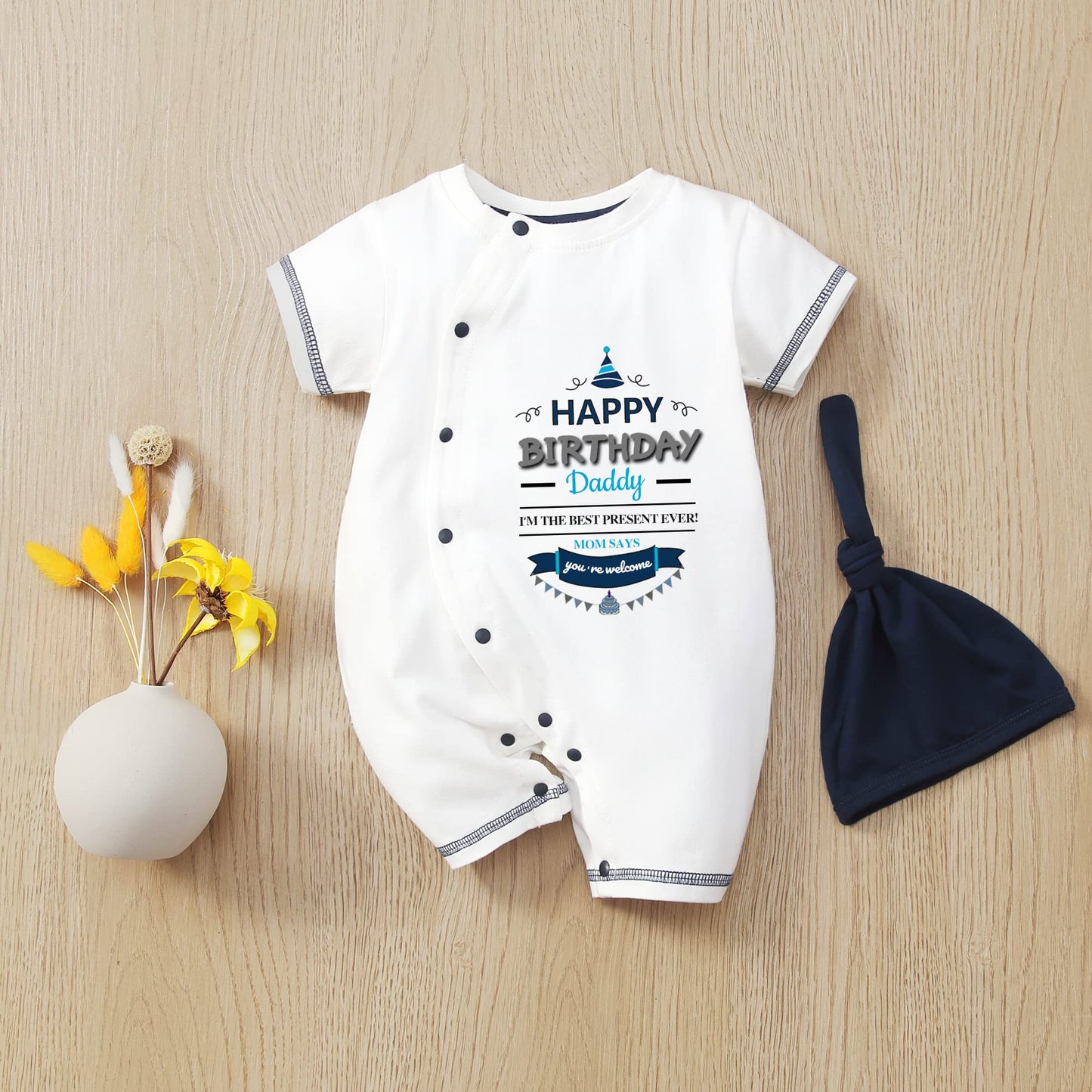 HTERDR Happy Birthday Daddy Mommy Baby Boys Girls Romper Bodysuit Infant Funny Letter Jumpsuit Outfit 12-24Months