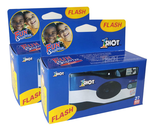 1 Shot Disposable Camera 35mm Film Single Use 400 ASA/ISO 27 Exposures with Flash 2-Pack