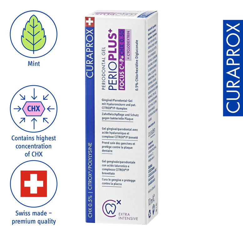 Curaprox PerioPlus+ Focus Gel, 10ml - Oral Gel for Gum Disease Treatment & Enamel Repair.