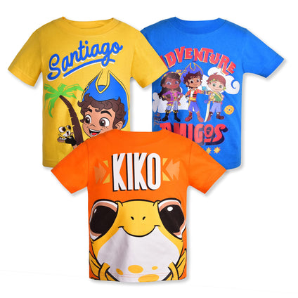 Nickelodeon Santiago of The Seas Boys’ Lorelai, Tomas, Santiago and Kiko 3 Pack T-Shirt for Toddler – Blue/Yellow/Orange 4Y