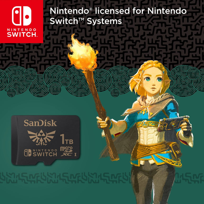 SanDisk 1TB Nintendo MicroSDXC UHS-I card for Nintendo Switch, Zelda Edition, Up to 100MB/s read; up to 90MB/s write - SDSQXAO-1T00-GN6ZN