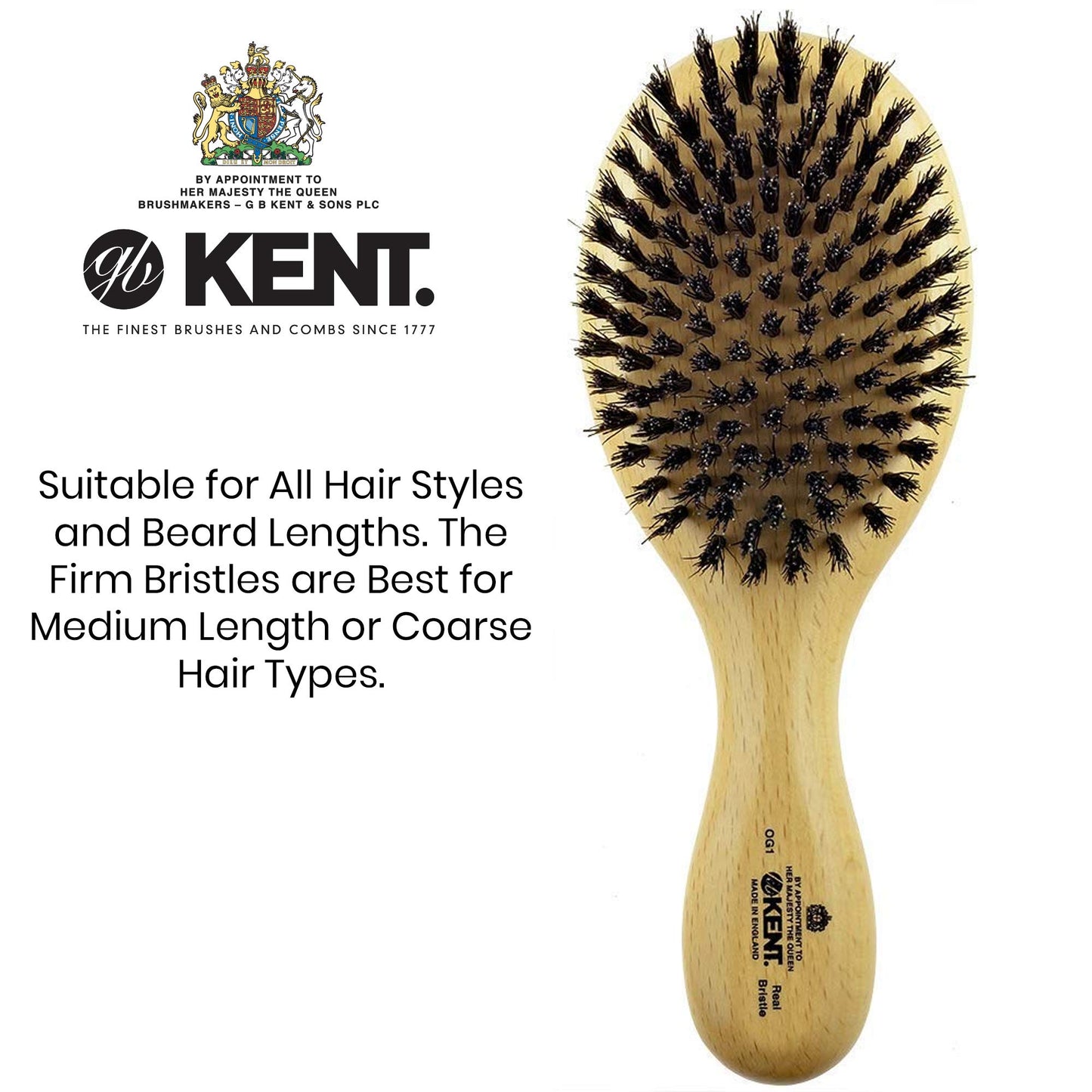 Kent Oval Club Satinwood Black Bristle Brush - OG1 (PACK OF 1)