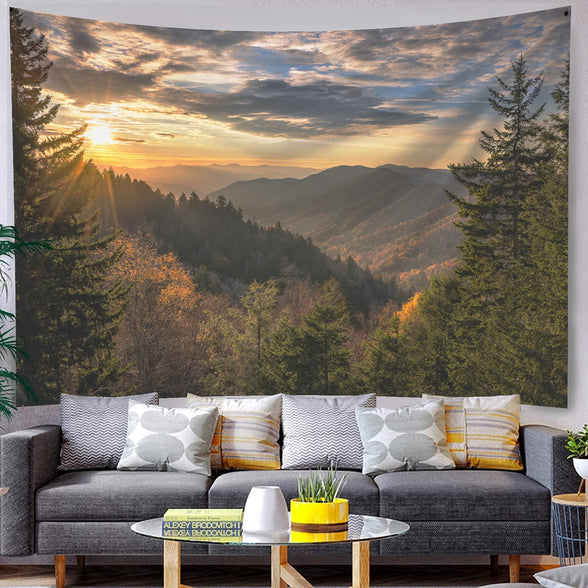 KASTWAVE Fall Sunrise Great Mountain Tennessee Great Forest Decorative Tapestry, 50X60 Inch Bedroom Living Room Wall Tapestry