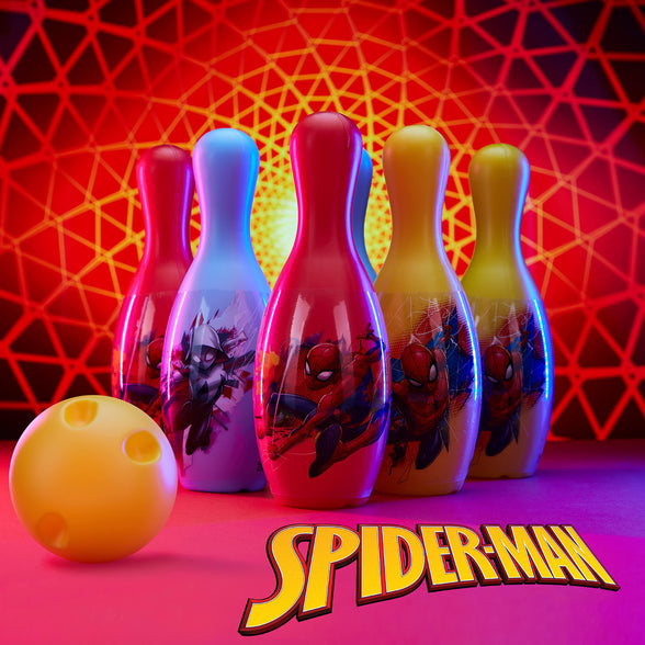 Marvel Spiderman Bowling Set Kids 1 Ball 6 Pins Skittles Game for Kids Summer Garden Toys Indoor Outdoor Games Bowling Game Party Birthday Spiderman Gifts for Boys (Multi Spiderman)