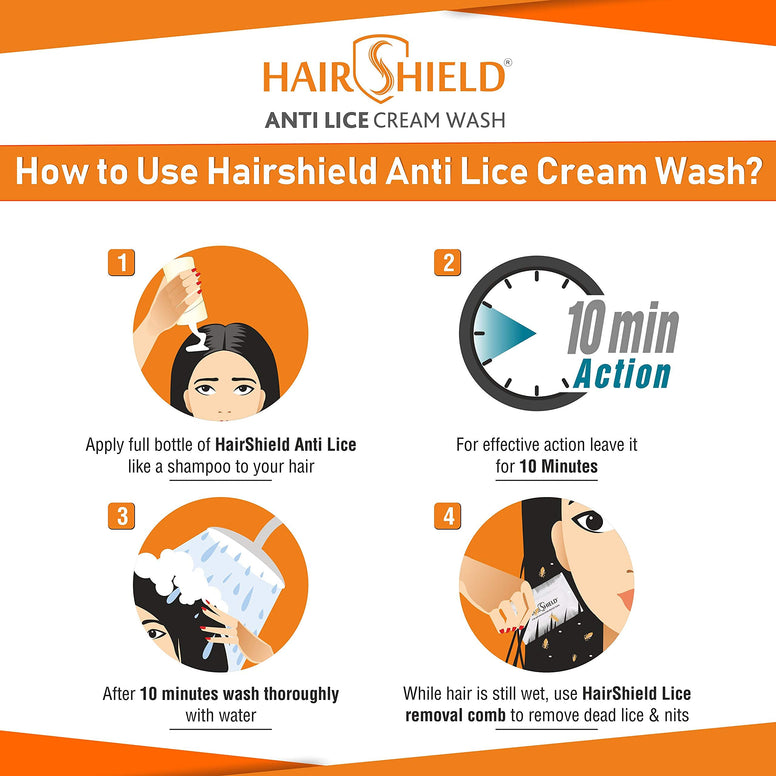 Hairshield Anti Lice Cream Wash 30 Ml X Pack Of 6 = 180 Ml Free Head Lice Comb With Every Pack