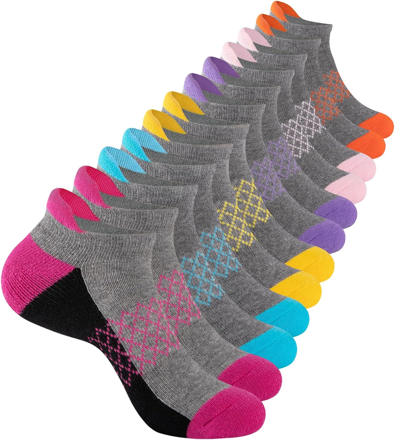 Comfoex 12 Pairs Girls Socks Ankle Athletic Socks 4-6 8-10 6-8 Years Old Socks Short Socks With Cushioned Sole