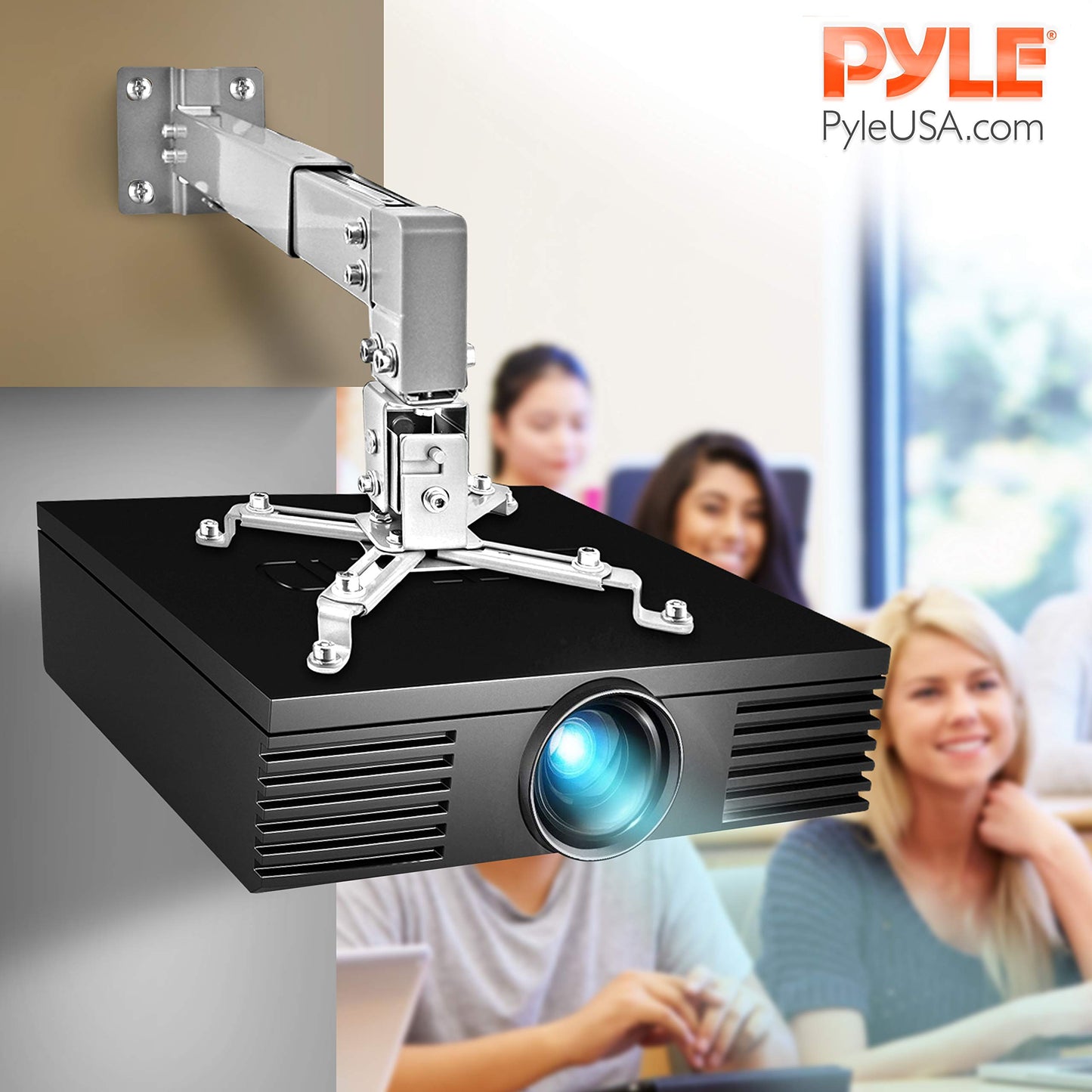Pyle Projector Wall Mount Bracket - Overhead Projector Holder Kit w/Pitch Roll, Horizontal Vertical Adjustment, Retractable Telescopic Arm - Home Movie Theater/Video Film Showing - Pyle PRJWM8