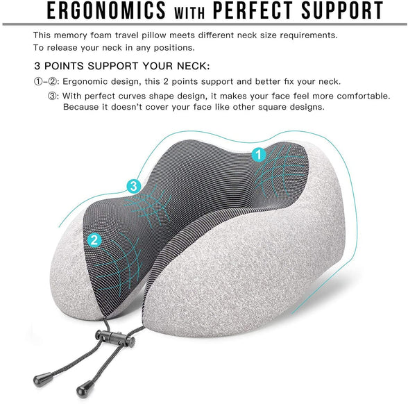 THMINS Travel Pillow,For Sleeping Airplane, Neck Pillow for Travel Accessories,U Shaped Neck Support Comfortable & Breathable Cover, Airplane Travel Kit with 3D Eye Masks, Earplugs, and Luxury Bag…