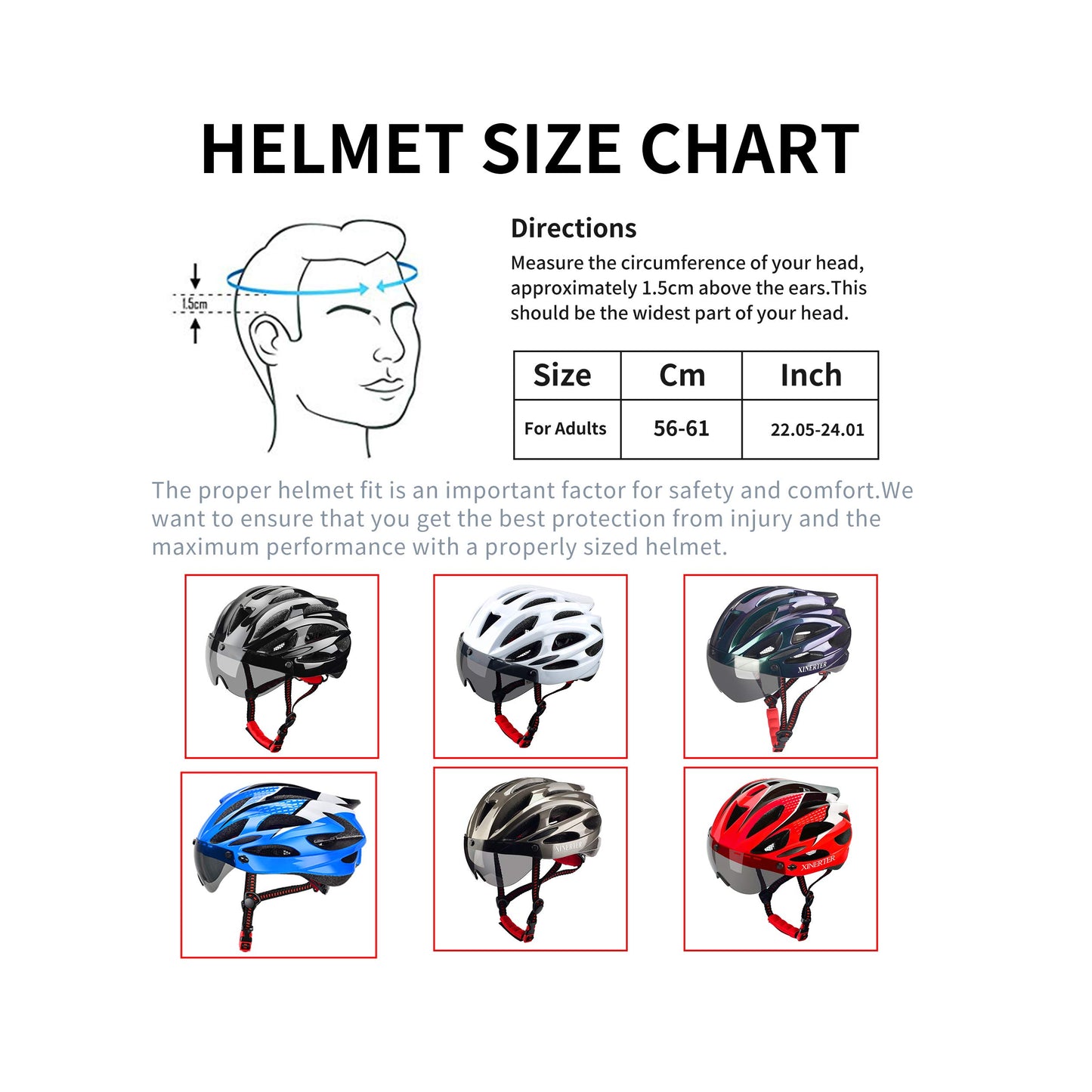 XinerTer Adult Bike Helmet,Road Bike Helmet and cycling mask Detachable Magnetic Goggles, Replacement Lining Removable Bicycle Helmets for Men and Women, Adjustable Size 22-24.02In (BLUE-A)