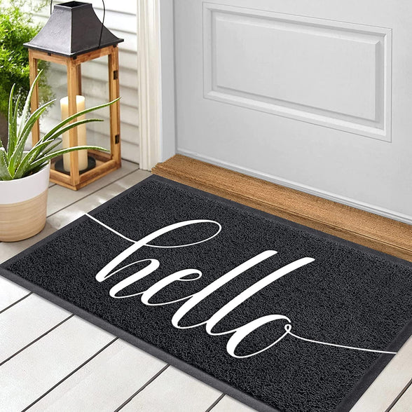 Door Mat Durable Welcome Mat, Low Profile Floor Mat Front Doormat Indoor Outdoor Door Rug Non Slip Rugs for Entryway, Patio, High Traffic Areas (Hello)