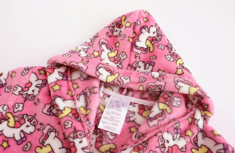 Kids Hooded Bathrobe Girls Soft Plush Hooded Flannel Pajamas Sleepwear Boys Spa Robe