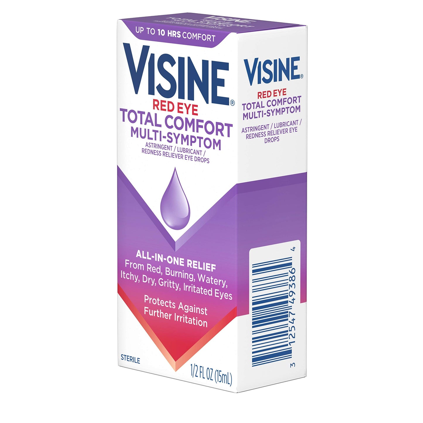 Visine Red Eye Total Comfort Multi-Symptom Eye Drops, All-in-One Astringent, Lubricant & Redness Reliever Eye Drops for Irritated, Dry, Burning, Watery, Itchy, Red, Gritty Eyes, 0.5 fl. oz