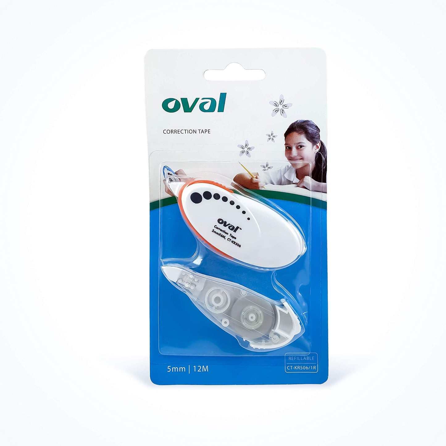 OVALCORRECTION TAPE 5MM X 12M + 1REFILL IN A BLISTER CARD, WHITE, CTKR506/1R