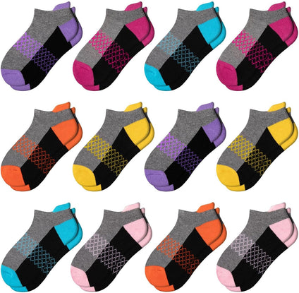 Comfoex 12 Pairs Girls Socks Ankle Athletic Socks 4-6 8-10 6-8 Years Old Socks Short Socks With Cushioned Sole