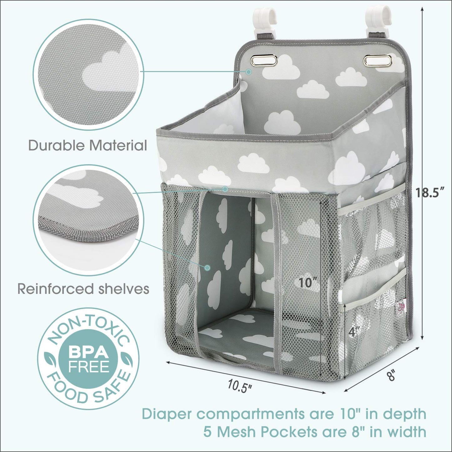 SKEIDO Hanging Diaper Caddy Organizer - Diaper Stacker for Changing Table, Crib, Playard or Wall