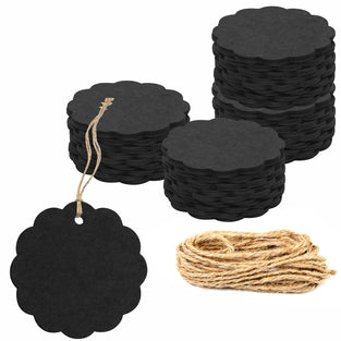 200 Pcs Kraft Paper Gift Tags Black Wave Gift Tags with 30 Meters Natural Jute Twine for Craft Packaging (6cm Diameter)