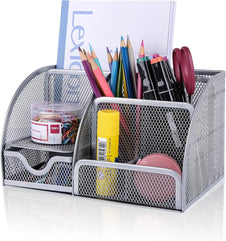 Mesh desk/Office organizer/multifunction pen holder with drawer stationery desktop (silver)