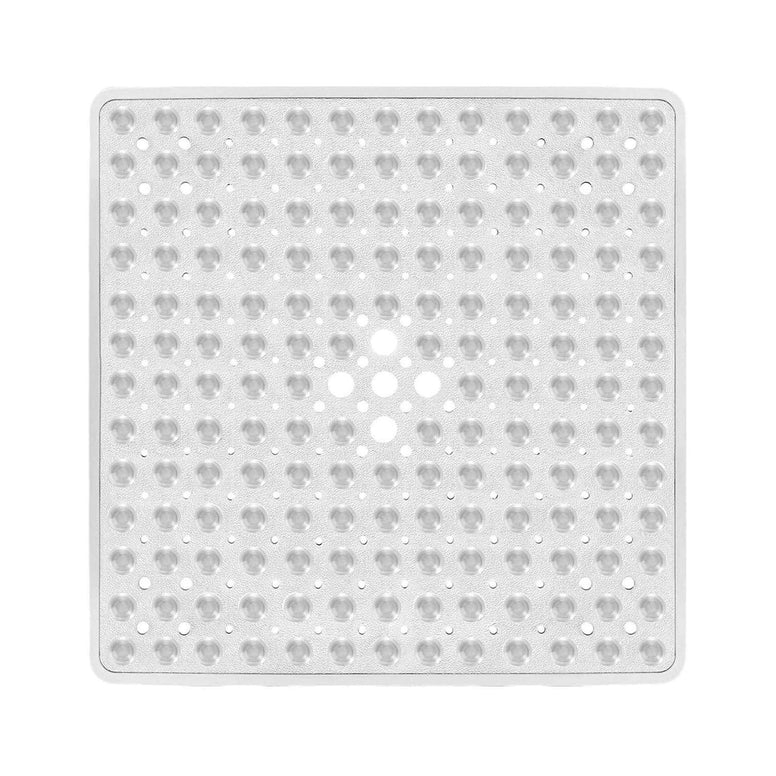 Farzeo Square Shower Mat Non Slip Anti Mould Machine Washable Bathtub Mat with Suction Cup Safety Bath Mat, Antibacterial Rubber Kids Shower Mat with Drain Holes, 53 × 53cm, Transparent White