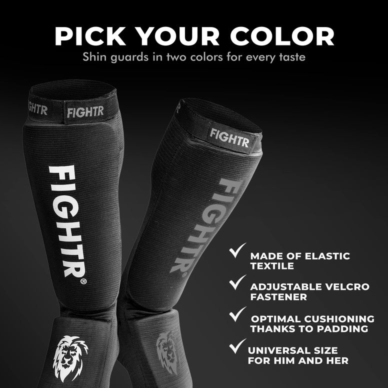 FIGHTR® Shin Guards - Ideal Fit and Padding | shin Protection for Kicks in Kickboxing, MMA, Muay Thai and Other Combat Sports