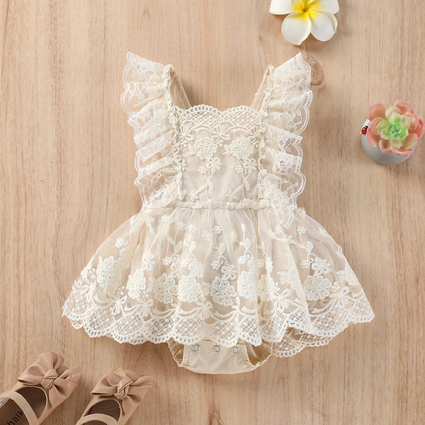 IDOPIP Baby Girls 1st Birthday Outfit Boho Floral Lace Romper Tutu Dress Headband Princess Cake Smash Photo Props Clothes Set(3-6 M)