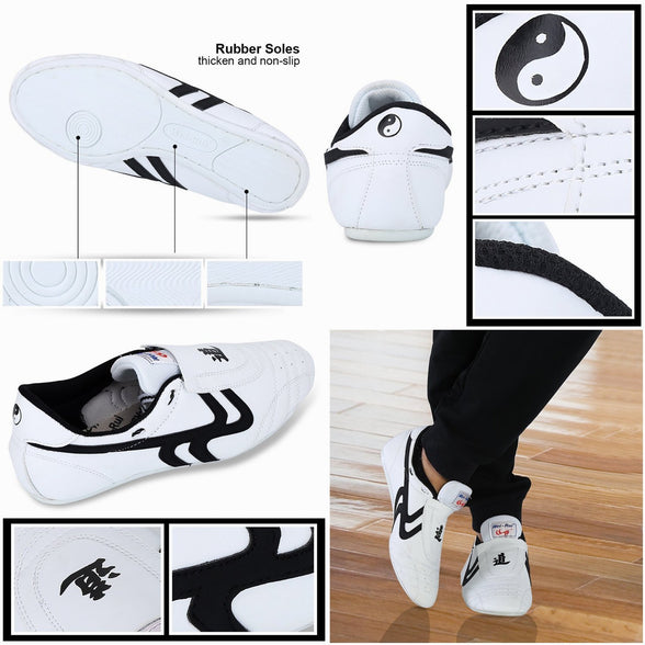 Taekwondo Shoes Martial Arts Sneaker Boxing Karate Kung Fu Tai Chi Shoes Black Stripes Sneakers Lightweight Shoes (42 EU)