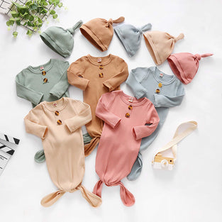 Newborn Baby Nightgown Coming Home Outfits Long Sleeve Sleeping Bags Pajama Set Swaddle Blanket Sleepwear 0-3M