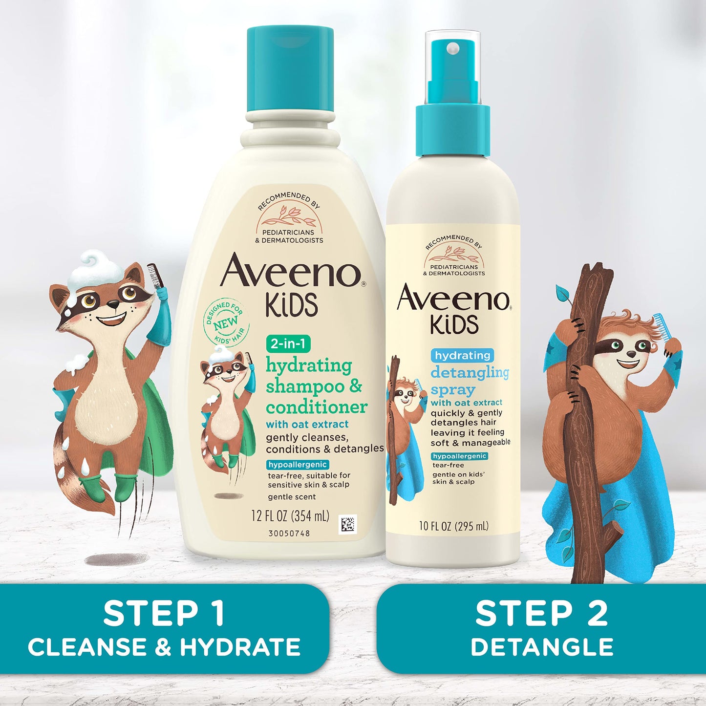 Aveeno Baby Aveeno Kids Hydrating Detangling Spray with Oat Extract, Quickly & Gently Detangles Kids' Hair, Tear-Free & Suitable for Skin & Scalp, Light Fragrance, Hypoallergenic, 10 fl. Oz