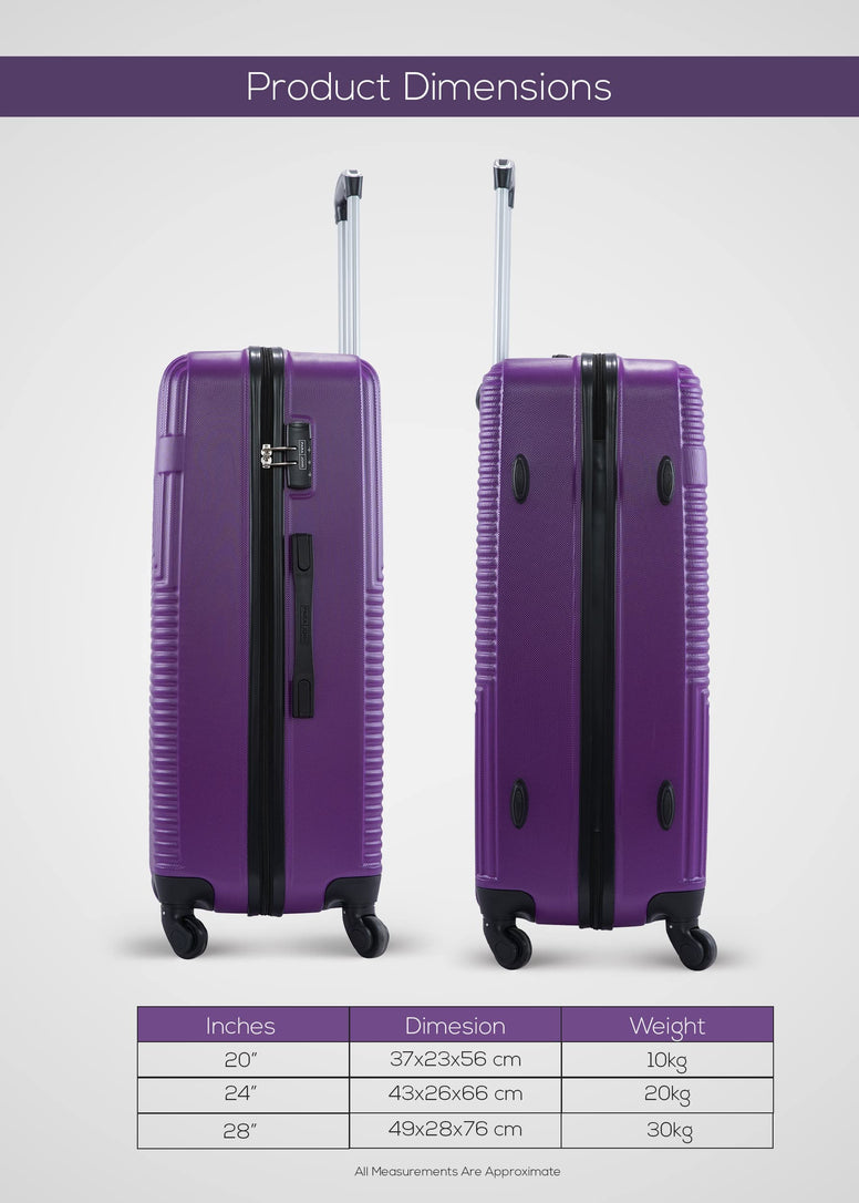 PARA JOHN Lightweight 3-Pieces Abs Hard Side Travel Luggage Trolley Bag Set With Lock For Men, Women, Unisex Hard Shell Strong Purple PJTR3182PU