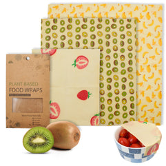 EZGOODZ Reusable Soy Wax Wrap S, M, L. Pack of 3 Soy Wax Food Wraps. Washable Reusable Wax Food Wrap with Fruit Print. Organic Soy Wax Paper Food Wrap for Sandwiches. Wax Wraps for Food Reusable