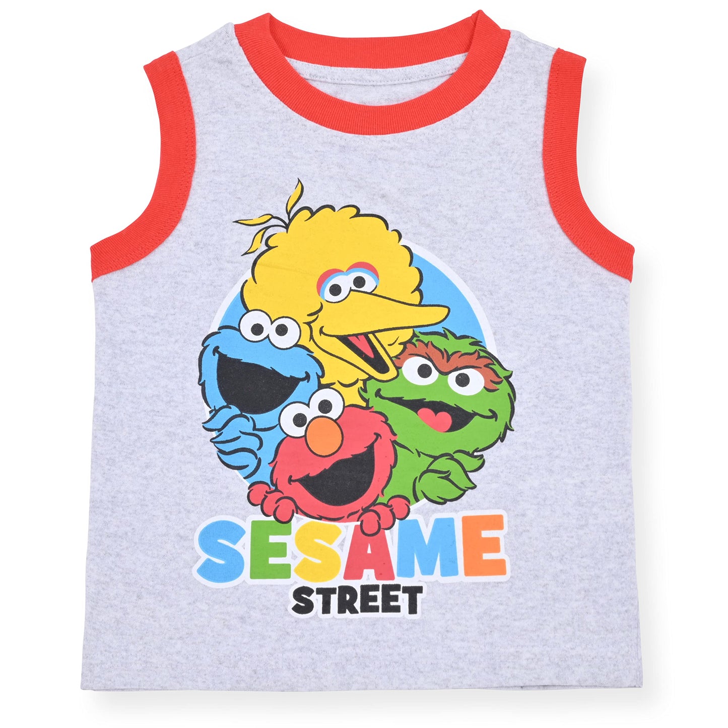 Sesame Street 2 Pack Sleeveless Tee Shirt Set for Boys, Printed Undershirt for Kids