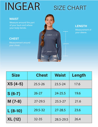 INGEAR Girls Long Sleeve Rash Guard Swim Shirt Outdoor Sports Shirt Lightweight Athletic Tee Protective Quick Dry