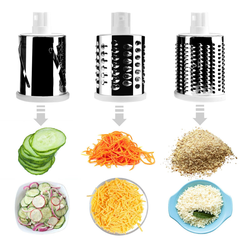 BNUNWISH Round Mandoline Drum Slicer Rotary Cheese Grater Veggie Slicer Vegetable Carrot Shredder Nut Chopper