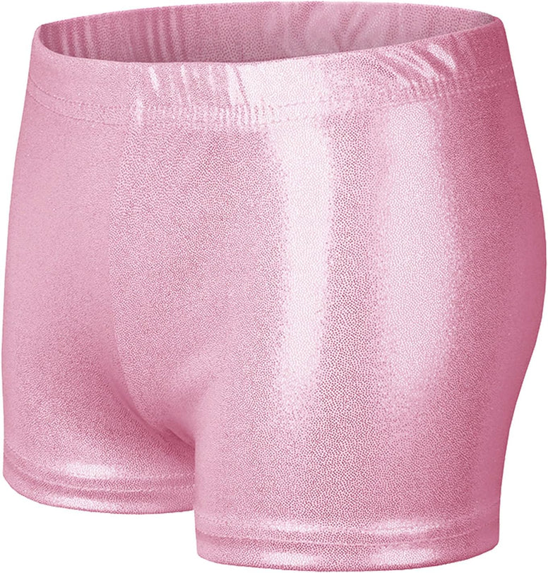 SEAUR - Girls Shorts for Dance Metallic Shiny Ballet Dance Shorts Stretch Slim Fit Athletic Gymnastics Short Performance Hot Pants for Ages 3-12