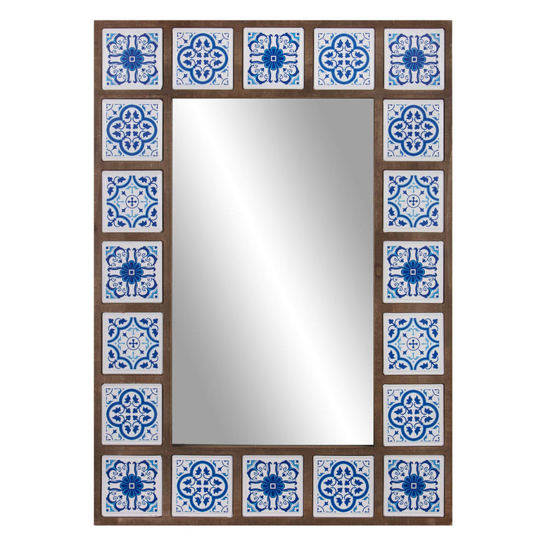 Patton Wall Decor 1807-3737 28X38 Indigo Moroccan Tile Framed Mounted Mirrors, Blue