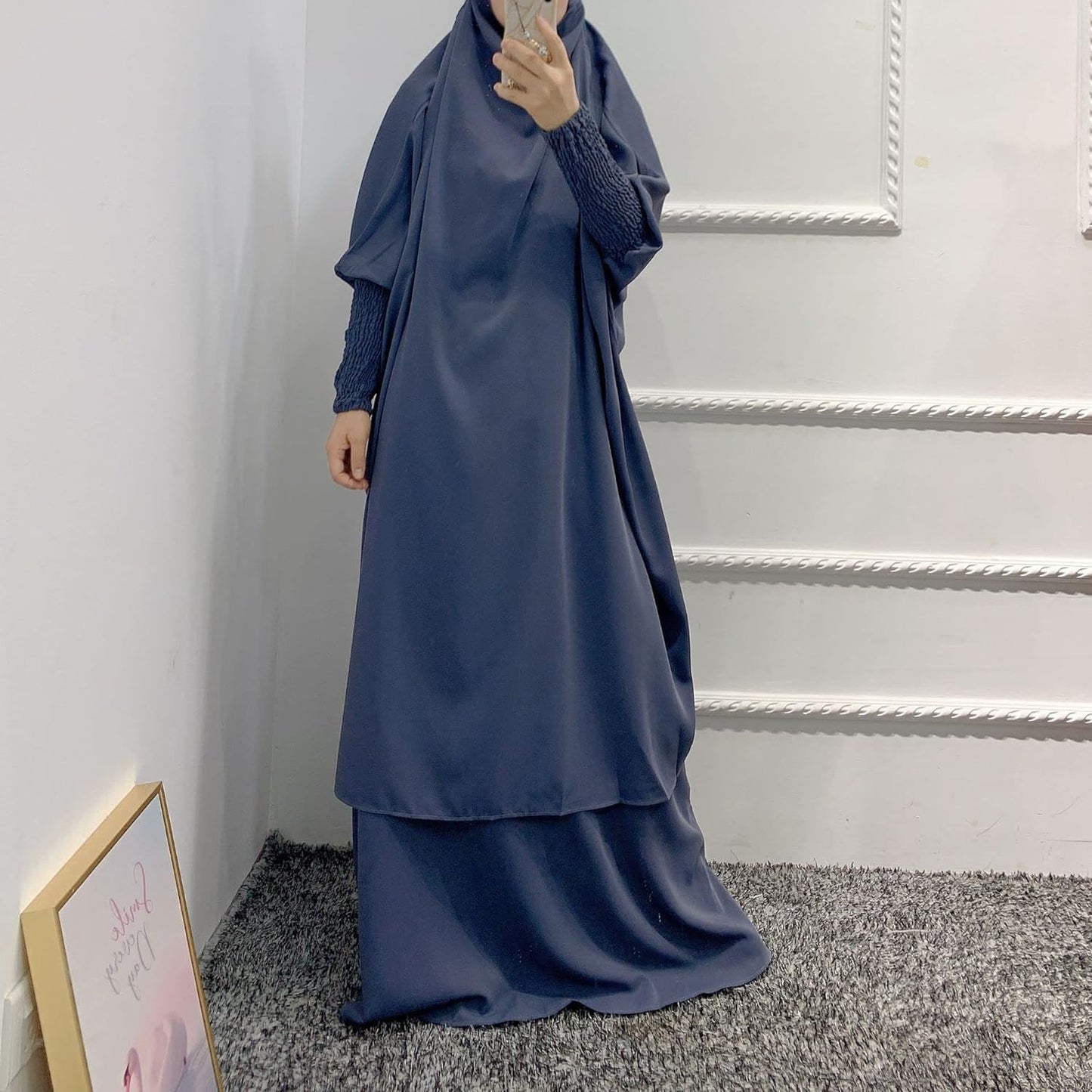 BOJON Muslim Two Piece Prayer Dress for Women Abaya Dress Islamic Middle East Dubai Turkey Maxi Abaya Kaftan with Full Length Hijab Dress