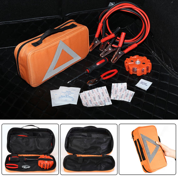 Noone Car Emergency Kit, Automobile Roadside Assistance Tool Kit, with Jumper Cables, Waterproof Warning Light and Carry Case